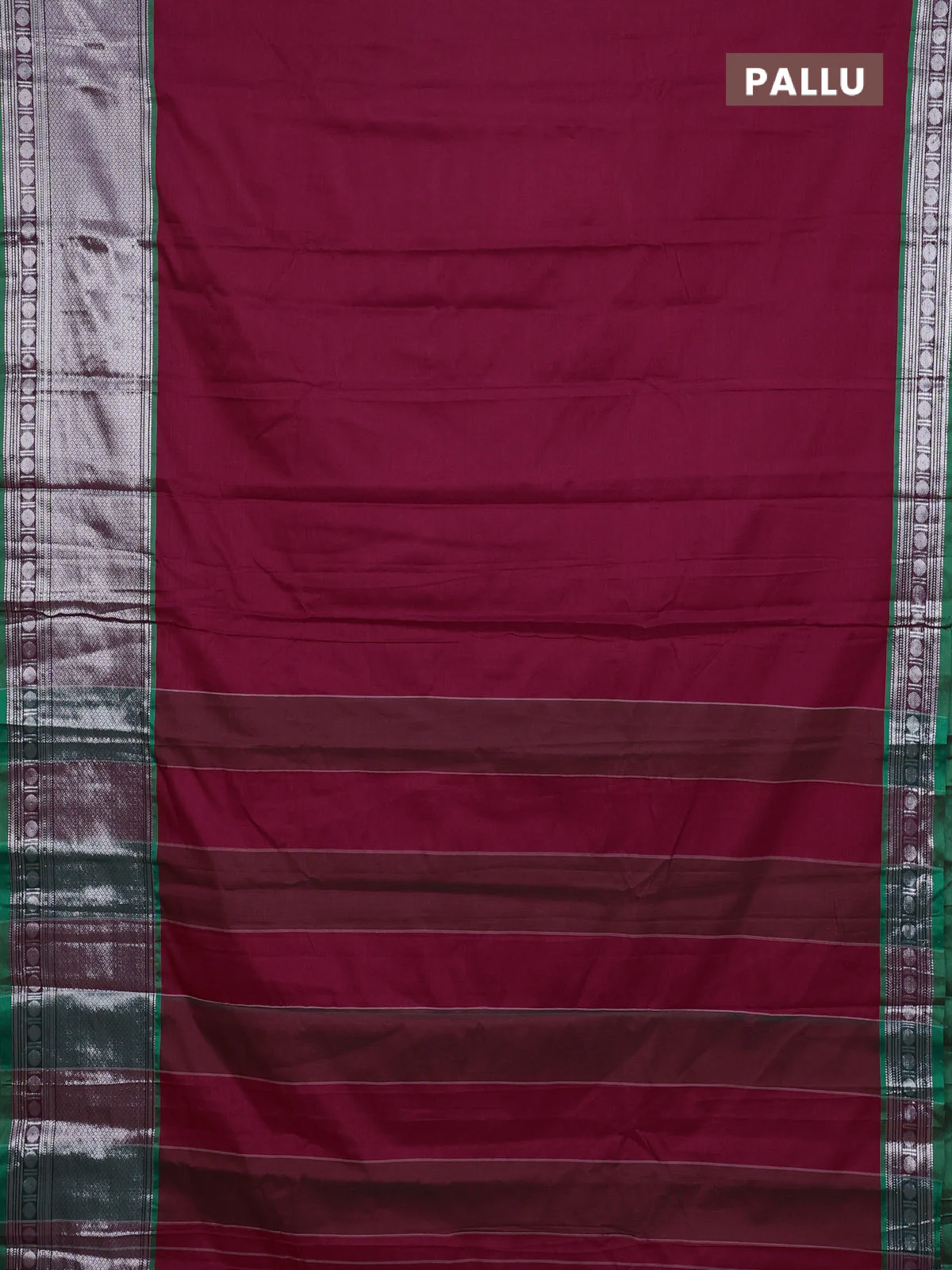 Narayanpet cotton saree maroon and green with plain body and long zari woven border - Image 3