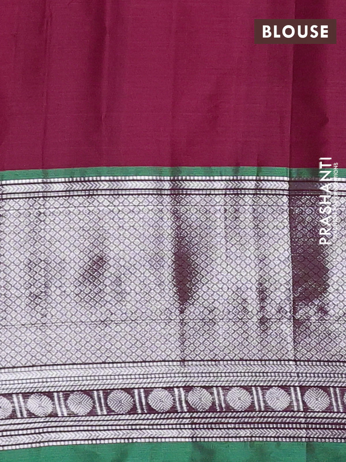Narayanpet cotton saree maroon and green with plain body and long zari woven border - Image 4