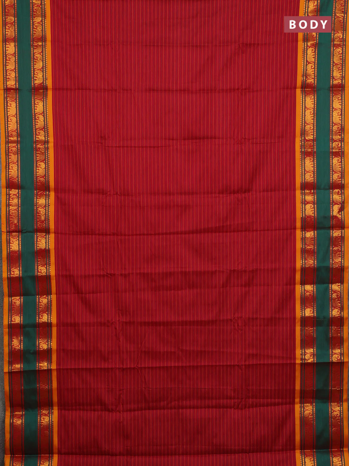 Narayanpet cotton saree maroon and mustard yellow with allover thread weaves and rettapet zari woven border - Image 2