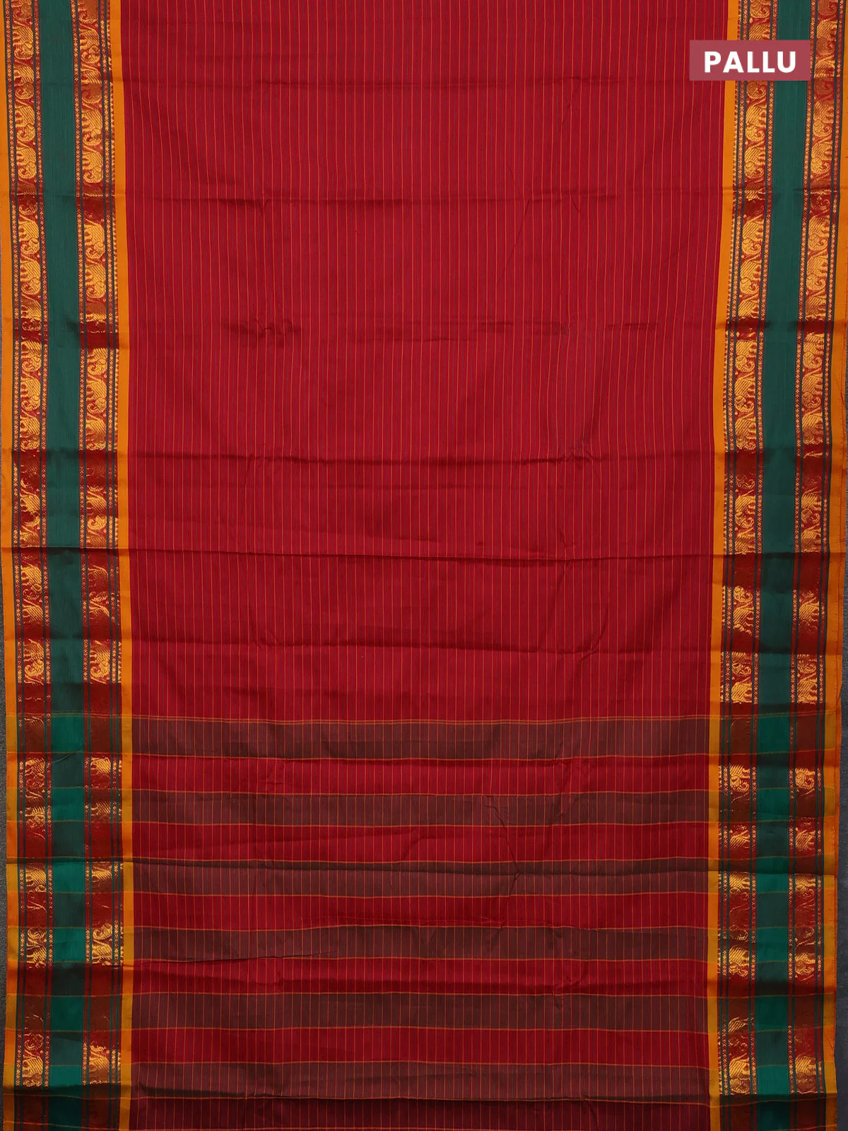 Narayanpet cotton saree maroon and mustard yellow with allover thread weaves and rettapet zari woven border - Image 3
