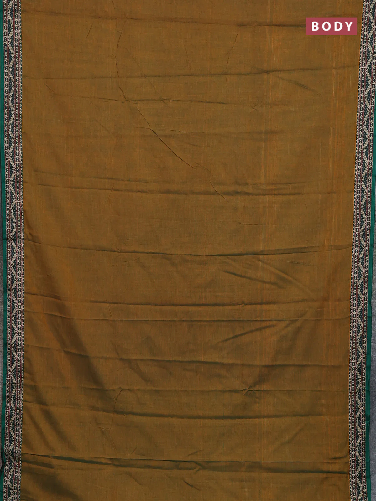 Narayanpet cotton saree mustard green and green with plain body and thread woven border - Image 2