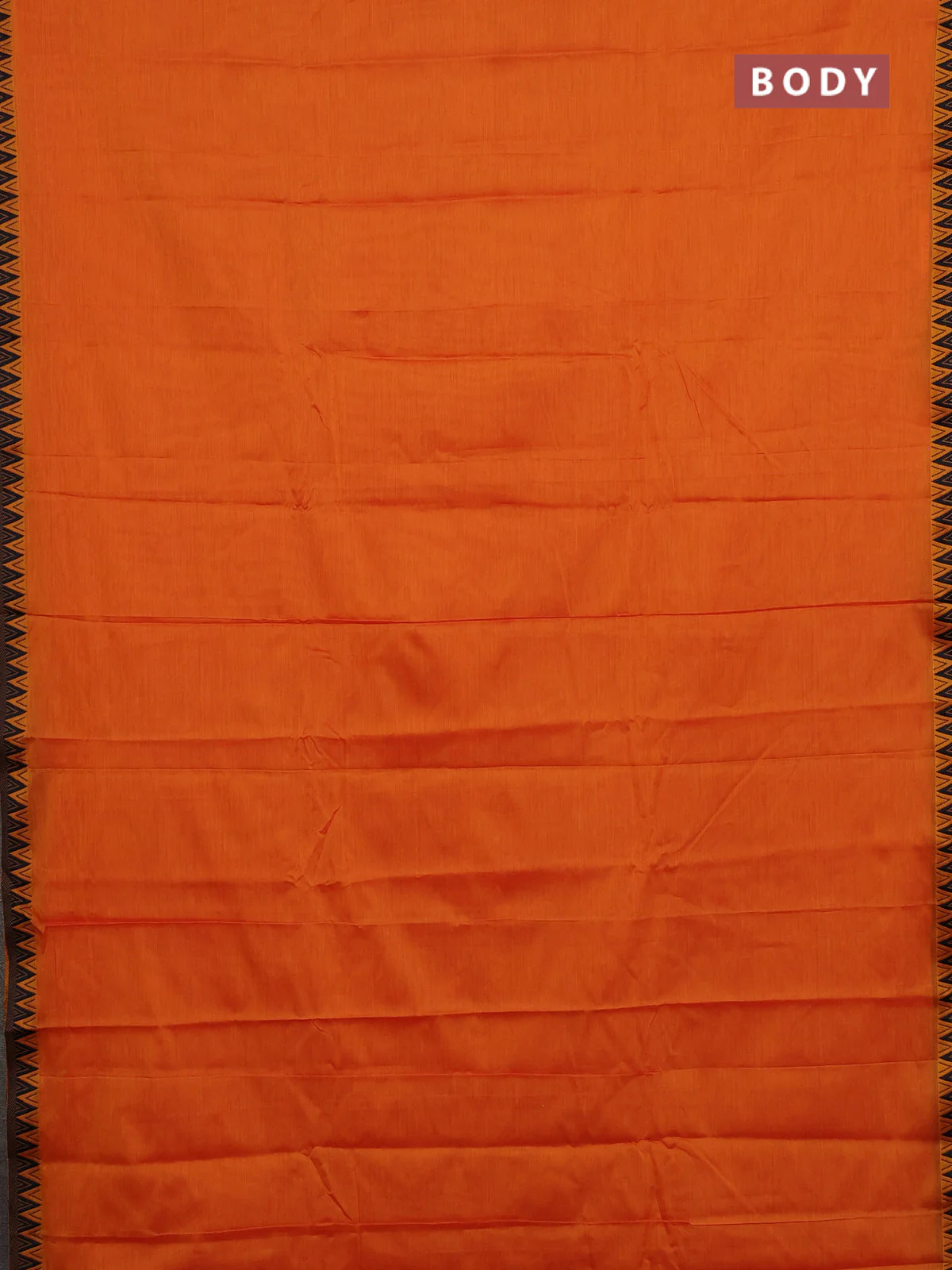 Narayanpet cotton saree orange and black with plain body and temple thread woven border - Image 2