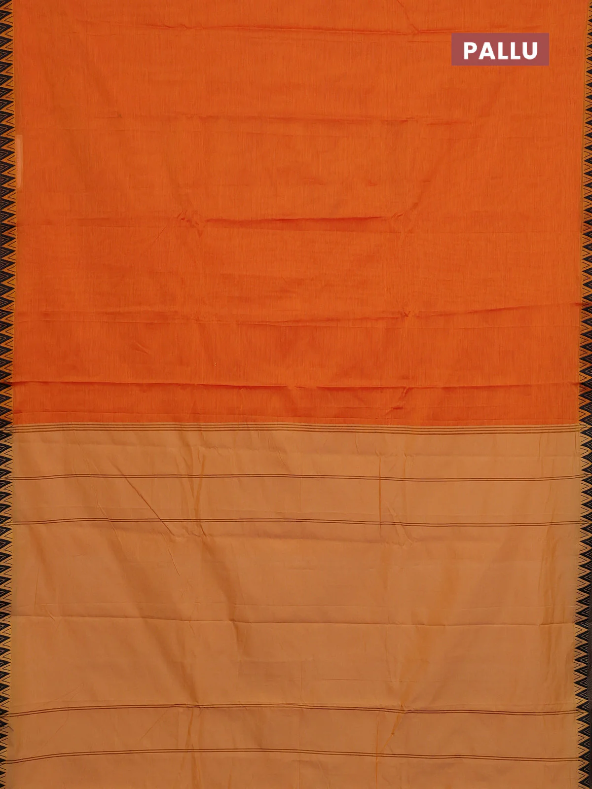 Narayanpet cotton saree orange and black with plain body and temple thread woven border - Image 3