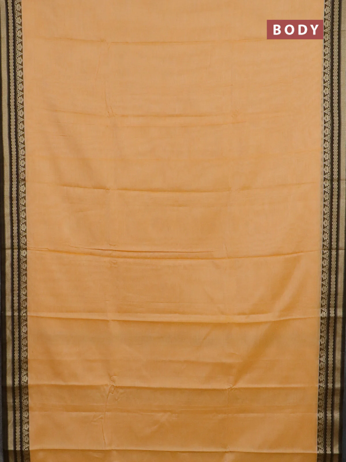 Narayanpet cotton saree pale orange and black with plain body and thread woven border - Image 2