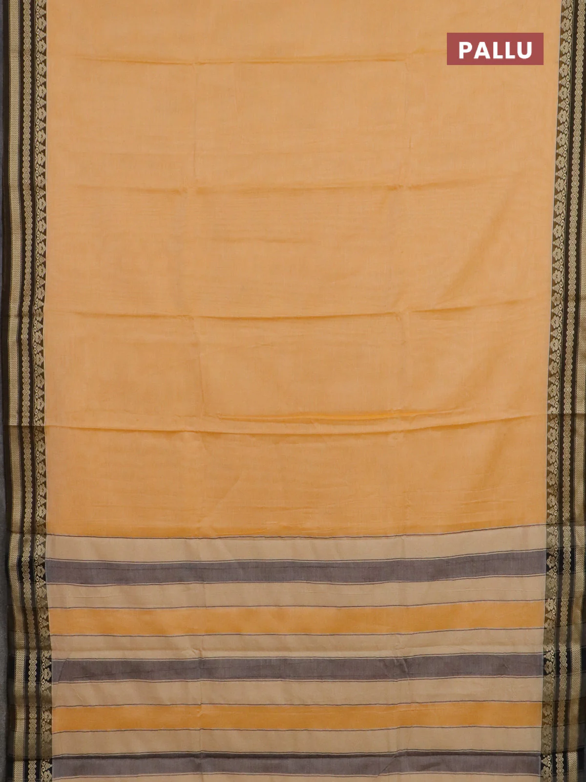 Narayanpet cotton saree pale orange and black with plain body and thread woven border - Image 3