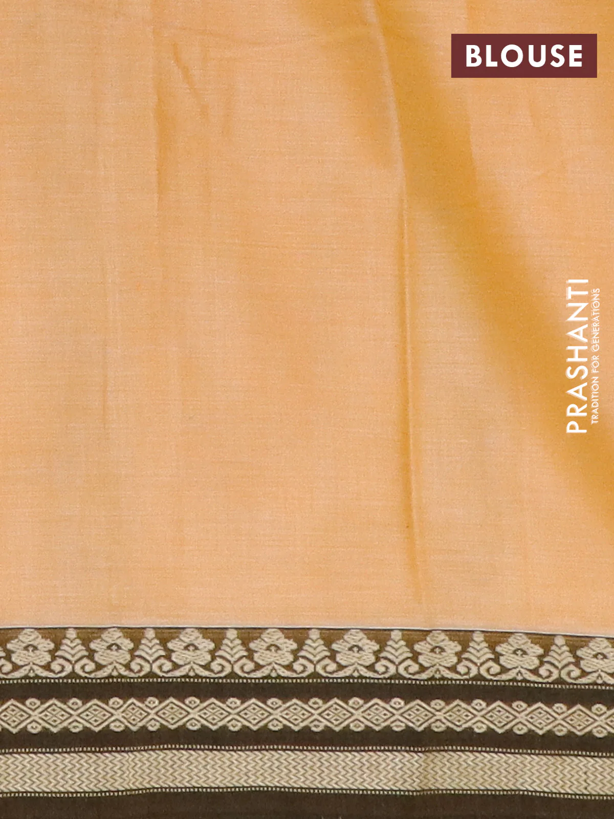 Narayanpet cotton saree pale orange and black with plain body and thread woven border - Image 4