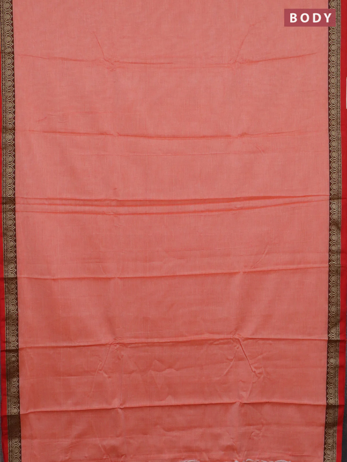 Narayanpet cotton saree pale orange and orange with plain body and thread woven border - Image 2