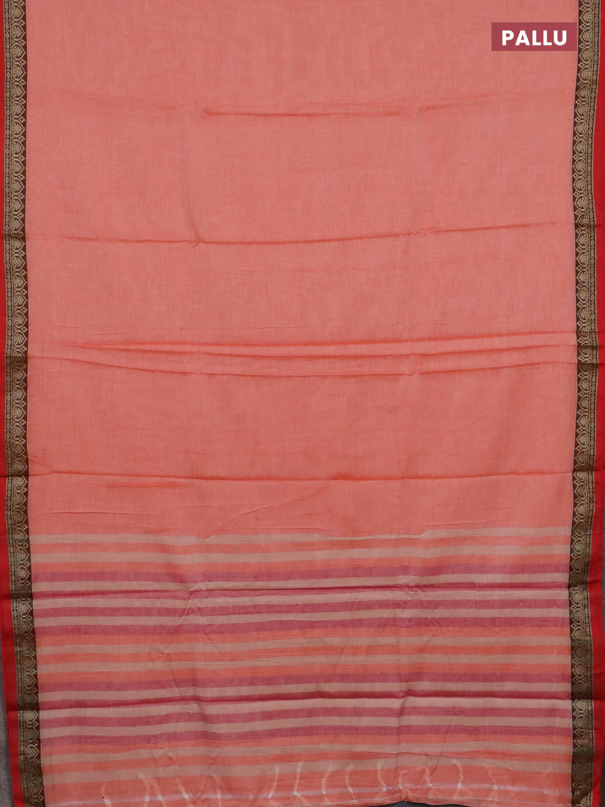 Narayanpet cotton saree pale orange and orange with plain body and thread woven border - Image 3