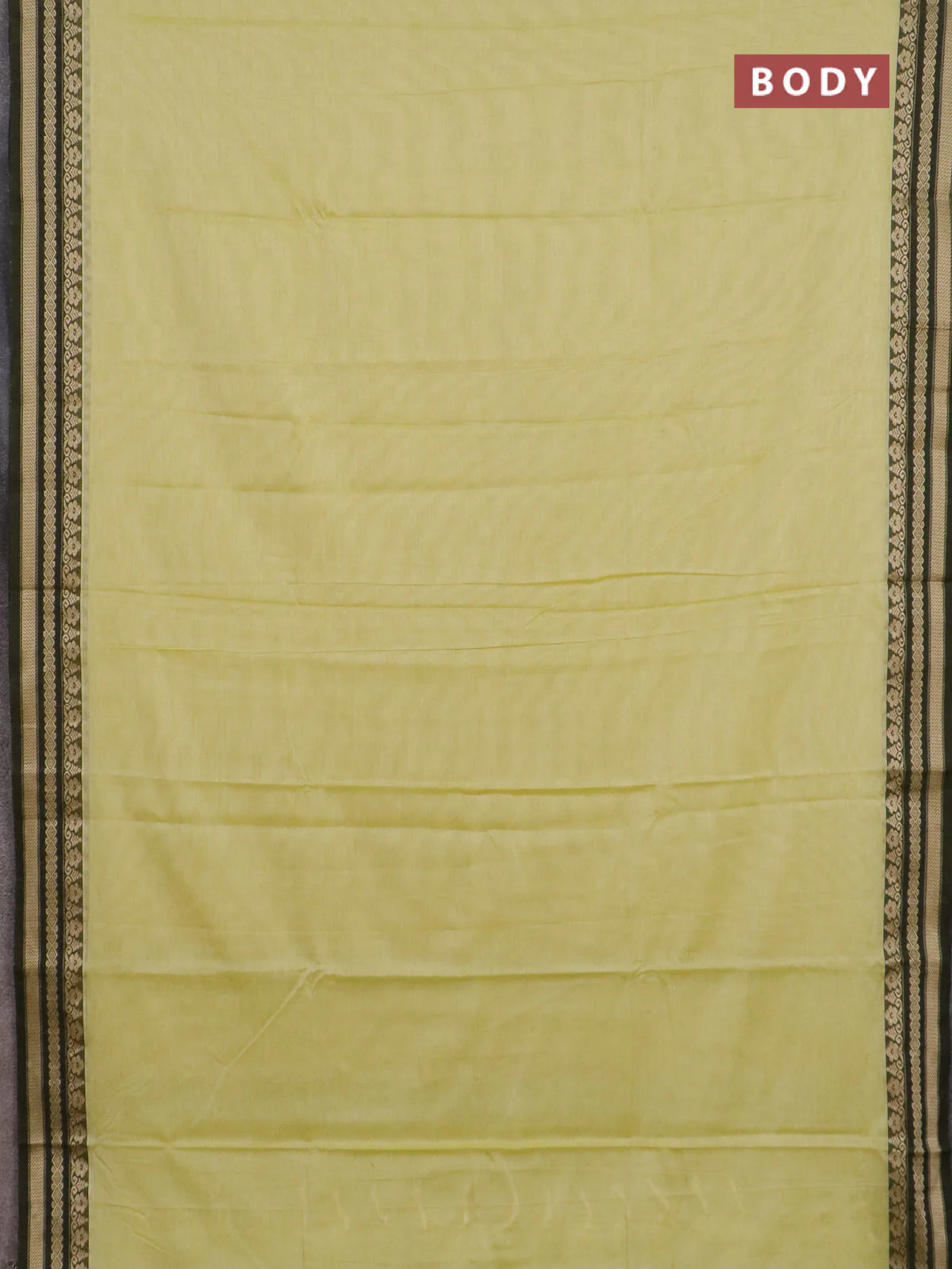 Narayanpet cotton saree pale yellow and green with plain body and thread woven border - Image 2