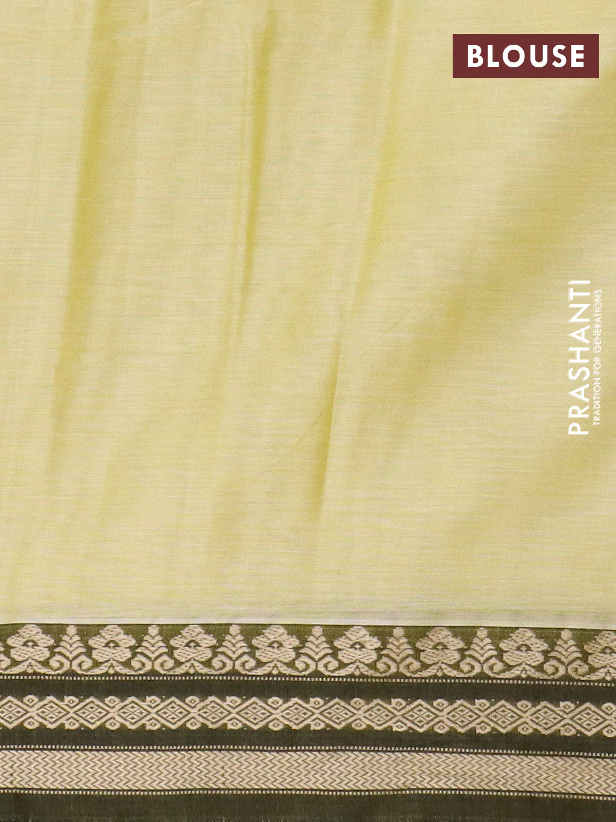 Narayanpet cotton saree pale yellow and green with plain body and thread woven border - Image 4