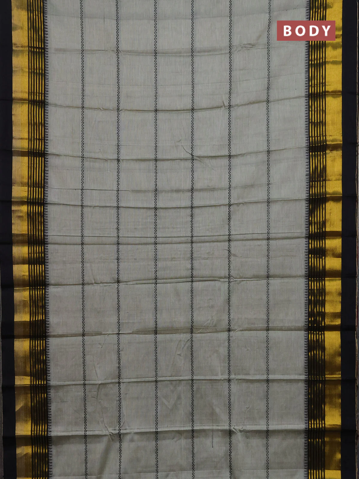 Narayanpet cotton saree pastel green and black with thread weaves and zari woven border - Image 2
