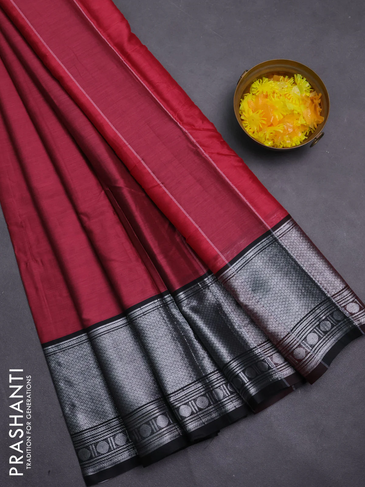 Narayanpet cotton saree pastel maroon and black with plain body and long zari woven border