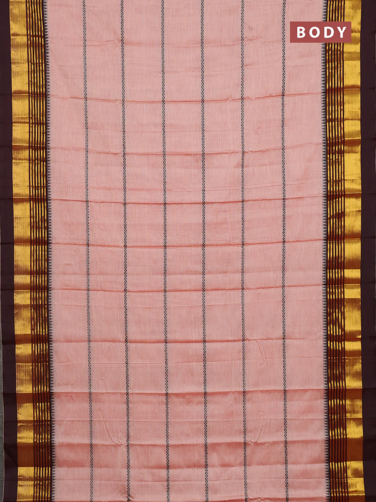 Narayanpet cotton saree peach shade and deep maroon with thread weaves and zari woven border - Image 2
