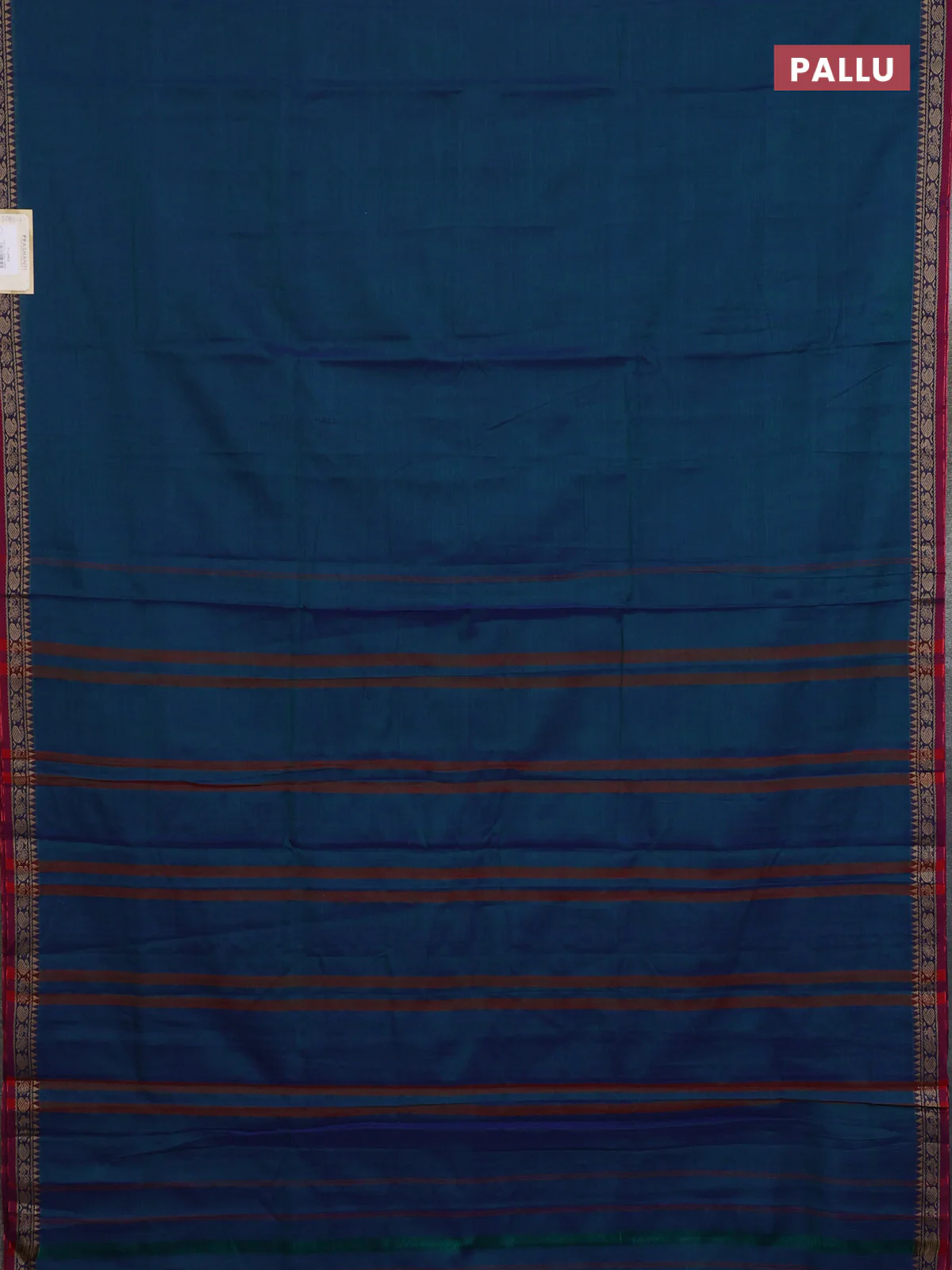 Narayanpet cotton saree peacock blue and maroon with plain body and thread woven border - Image 3
