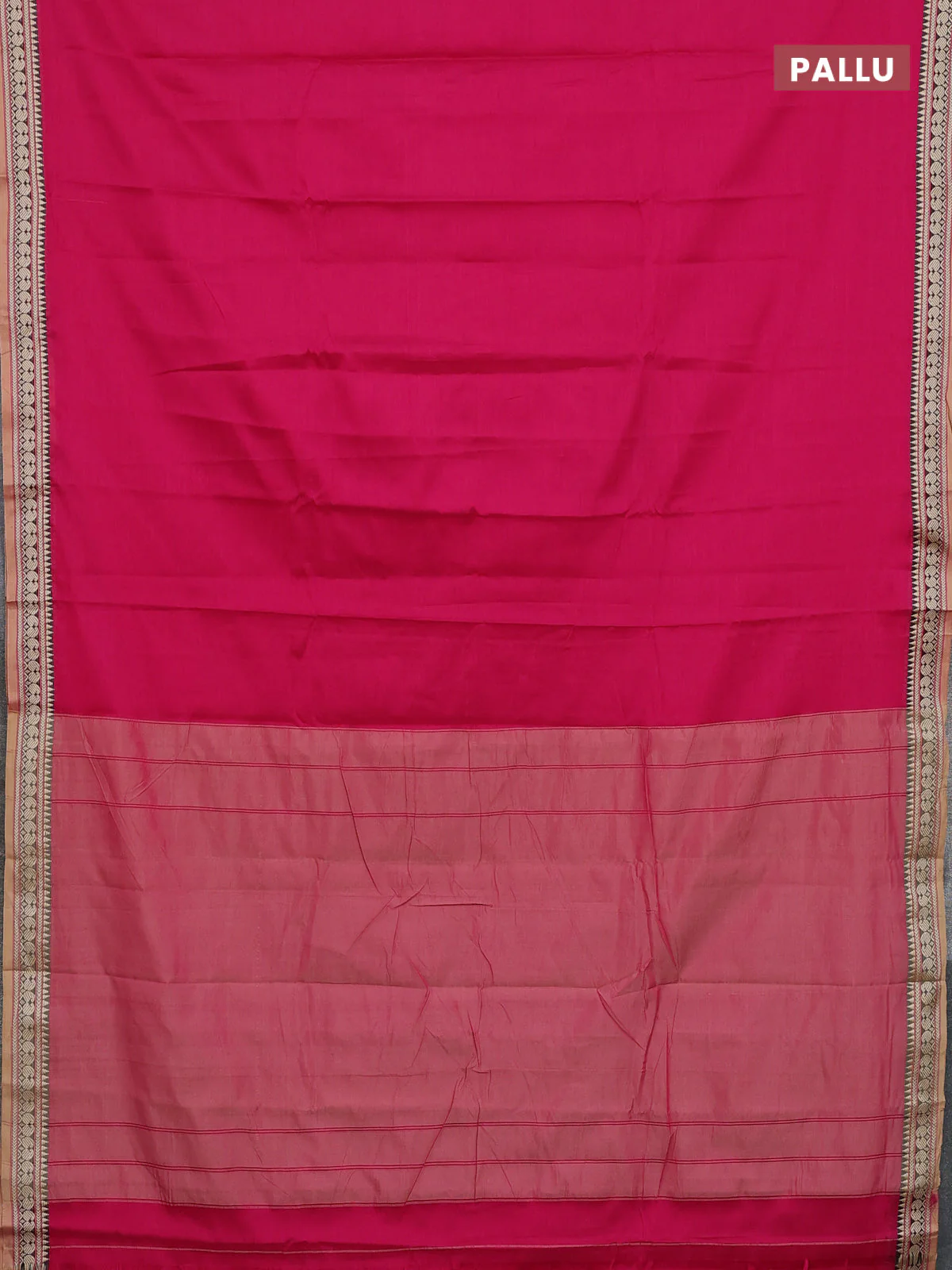 Narayanpet cotton saree pink and beige with plain body and thread woven border - Image 3