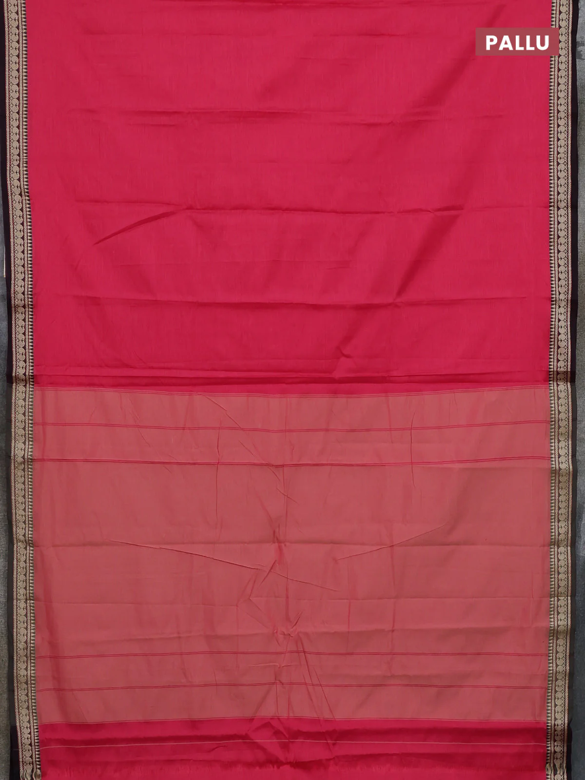 Narayanpet cotton saree pink and coffee brown with plain body and thread woven border - Image 3