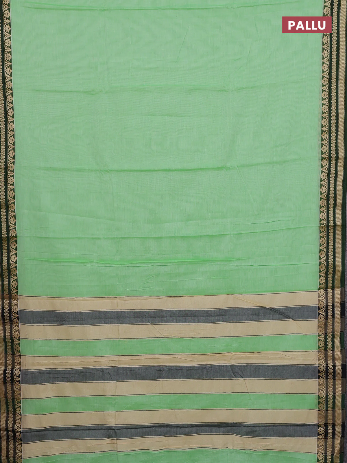Narayanpet cotton saree pista green and green with plain body and thread woven border - Image 3