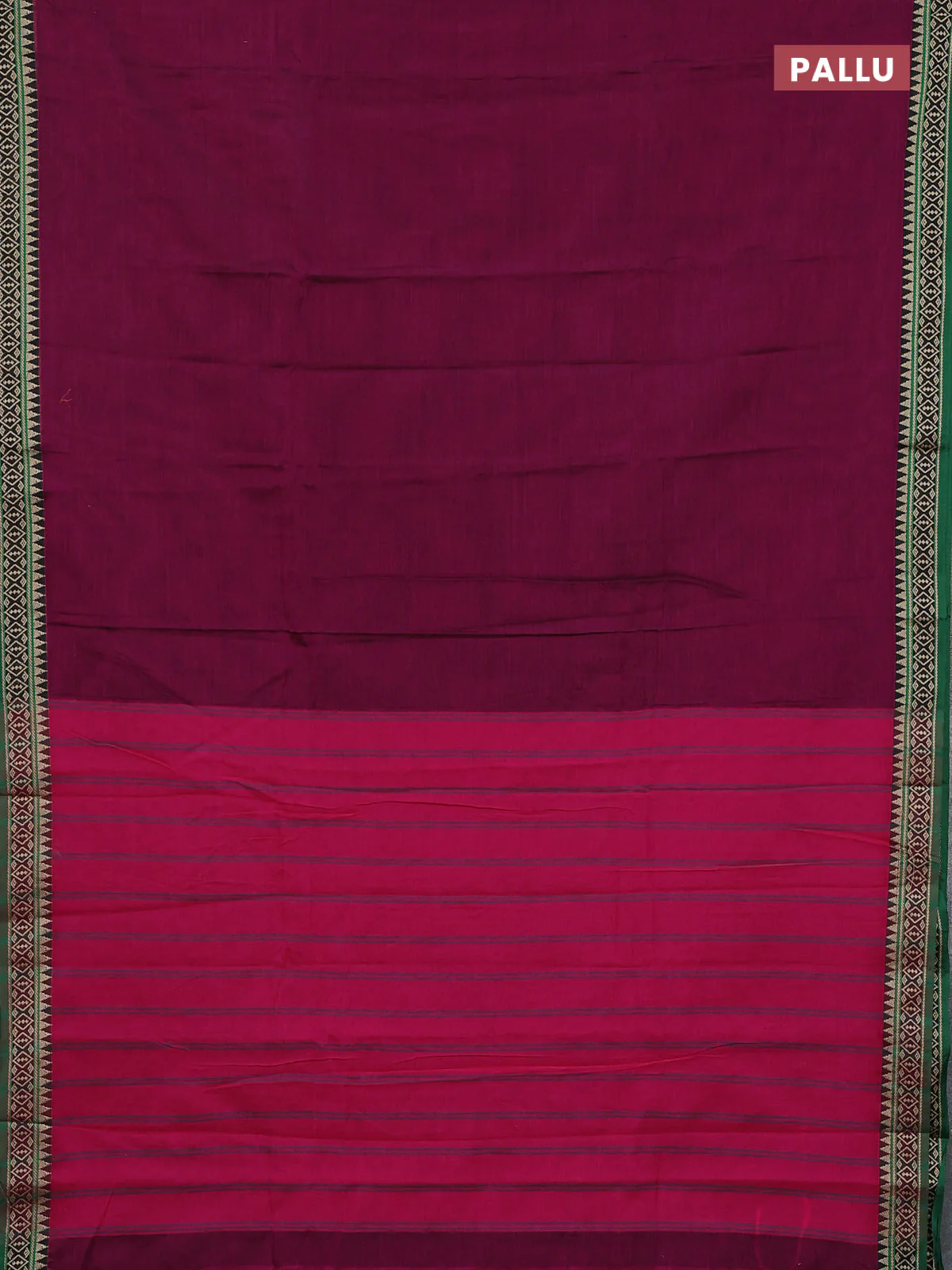 Narayanpet cotton saree purple and green with plain body and thread woven border - Image 3