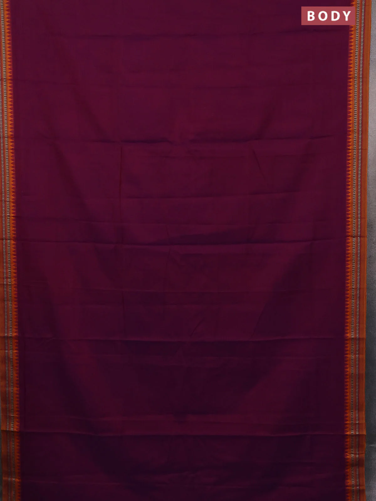 Narayanpet cotton saree purple and mustard yellow with plain body and thread woven border - Image 2