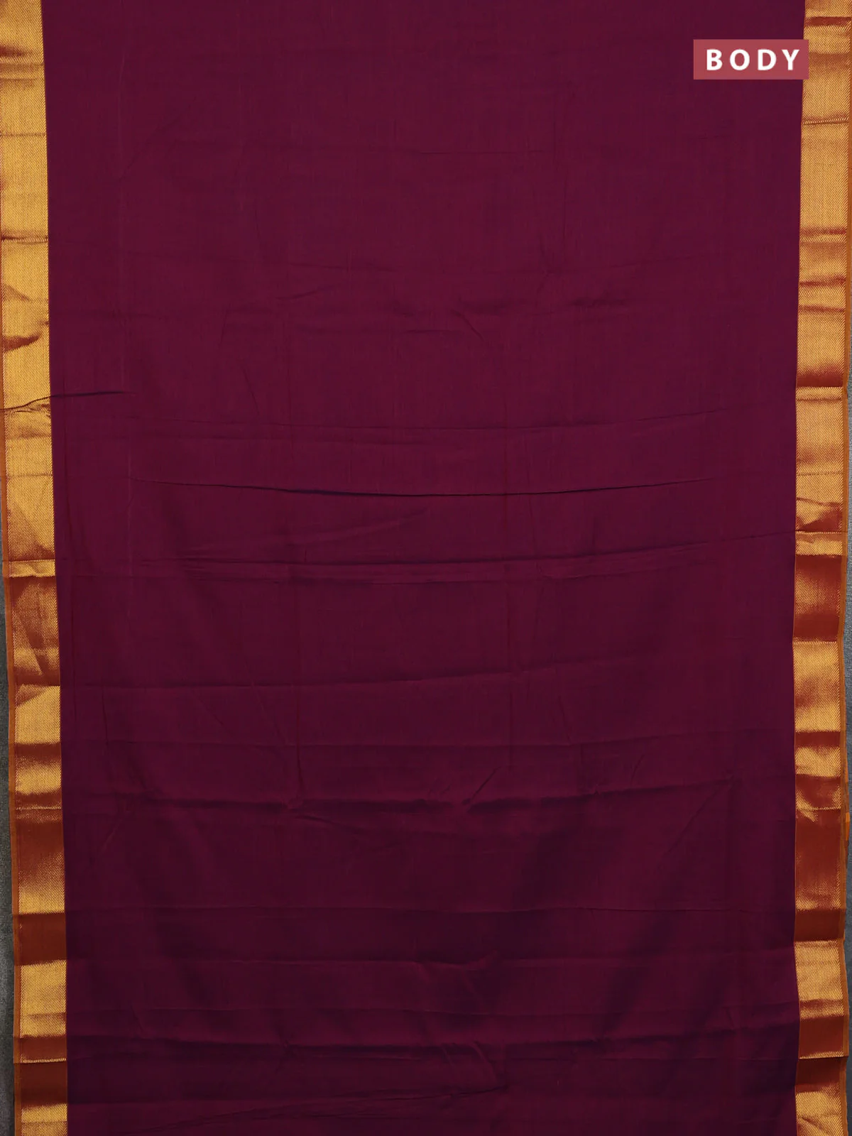 Narayanpet cotton saree purple and mustard yellow with plain body and zari woven border - Image 2
