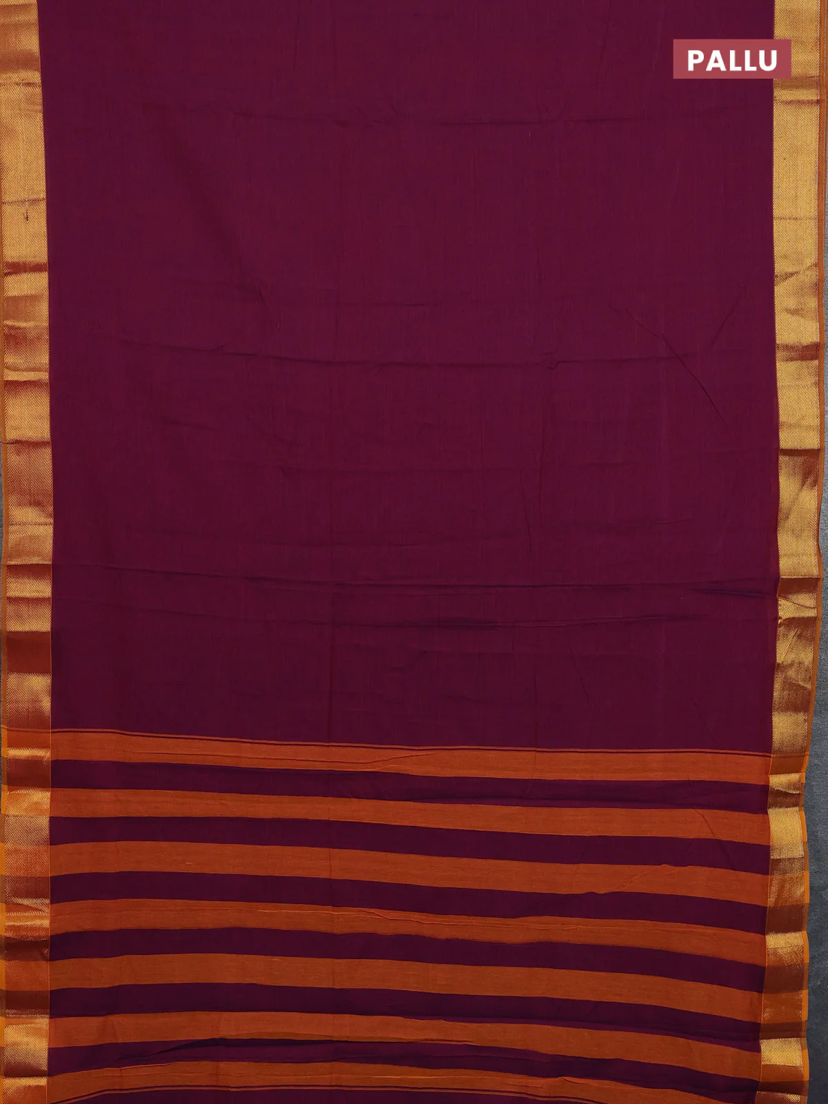 Narayanpet cotton saree purple and mustard yellow with plain body and zari woven border - Image 3