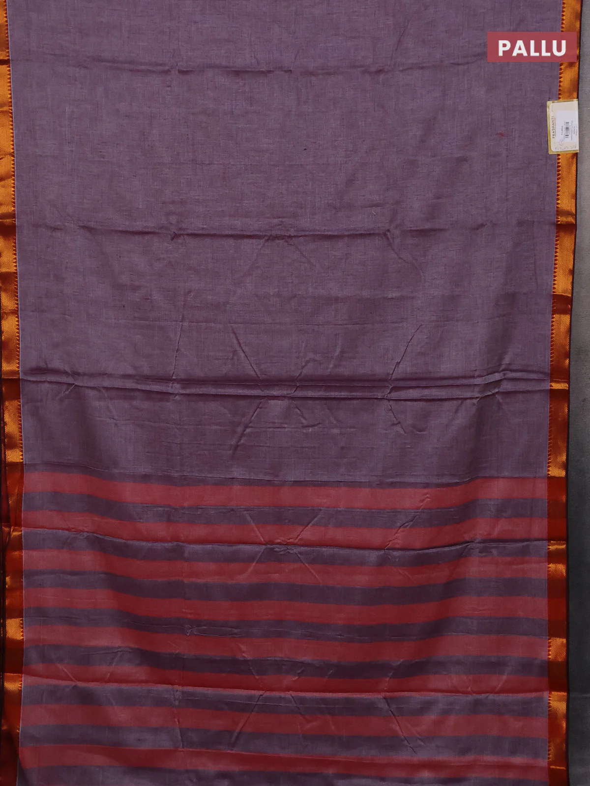 Narayanpet cotton saree purple shade and black with plain body with zari woven border - Image 3