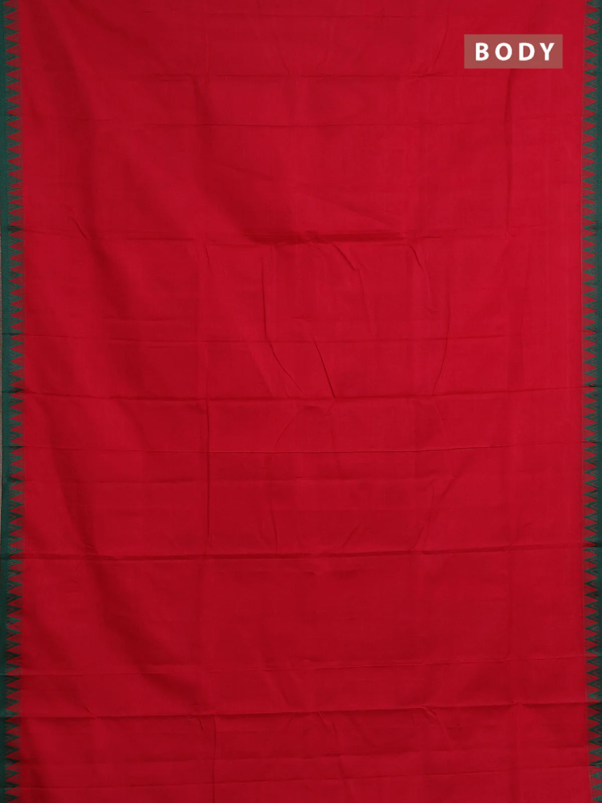 Narayanpet cotton saree red and green with plain body and temple thread woven border - Image 2
