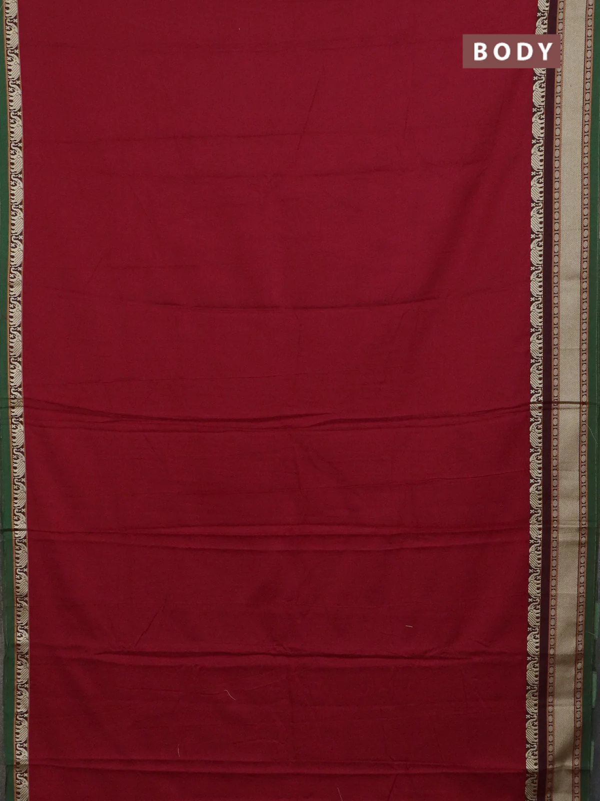 Narayanpet cotton saree red and green with plain body and thread woven border - Image 2