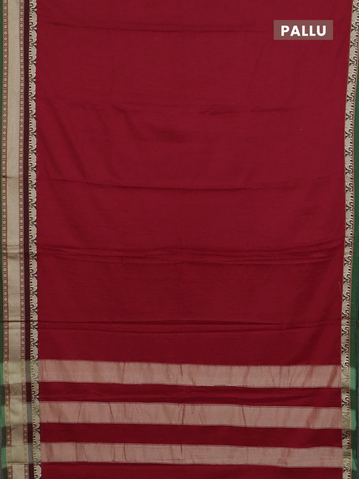 Narayanpet cotton saree red and green with plain body and thread woven border - Image 3
