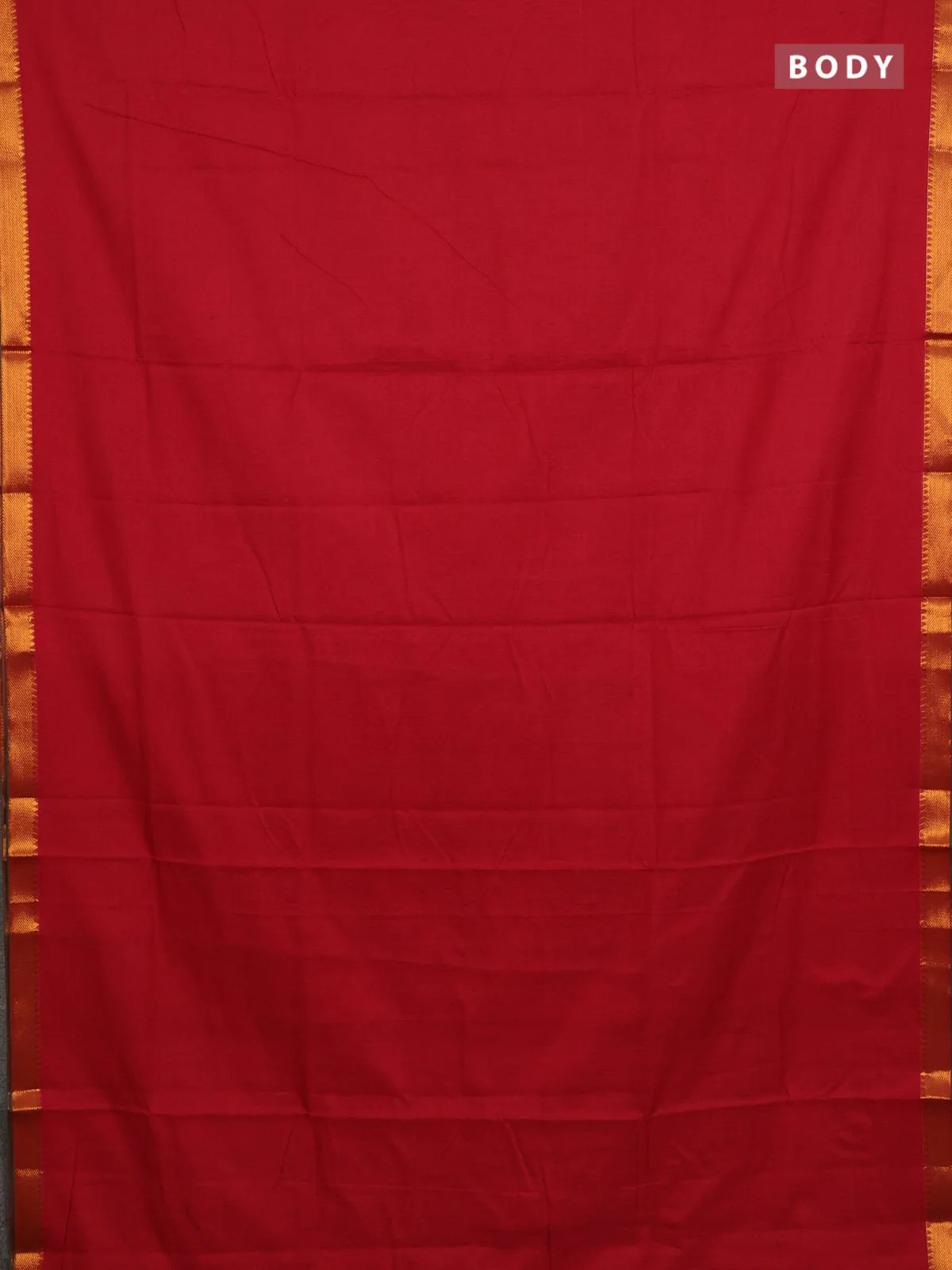 Narayanpet cotton saree red and green with plain body with zari woven border - Image 2