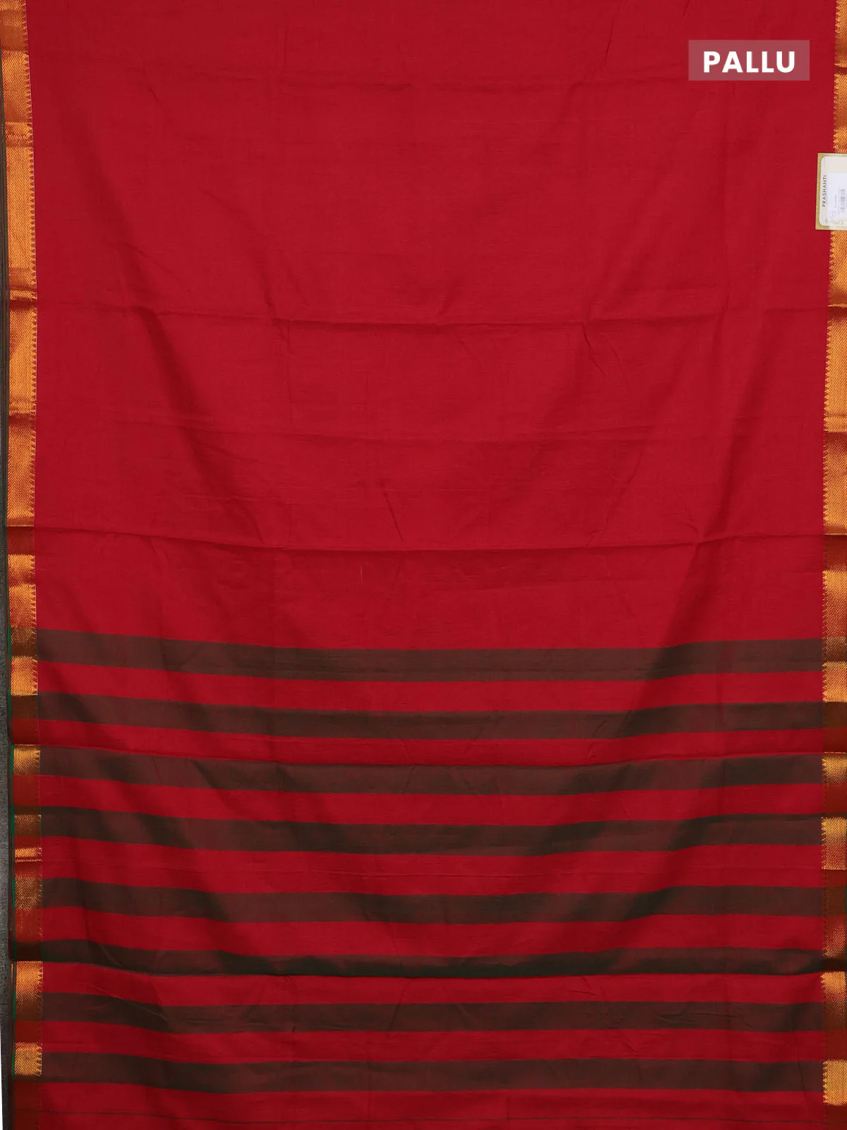 Narayanpet cotton saree red and green with plain body with zari woven border - Image 3