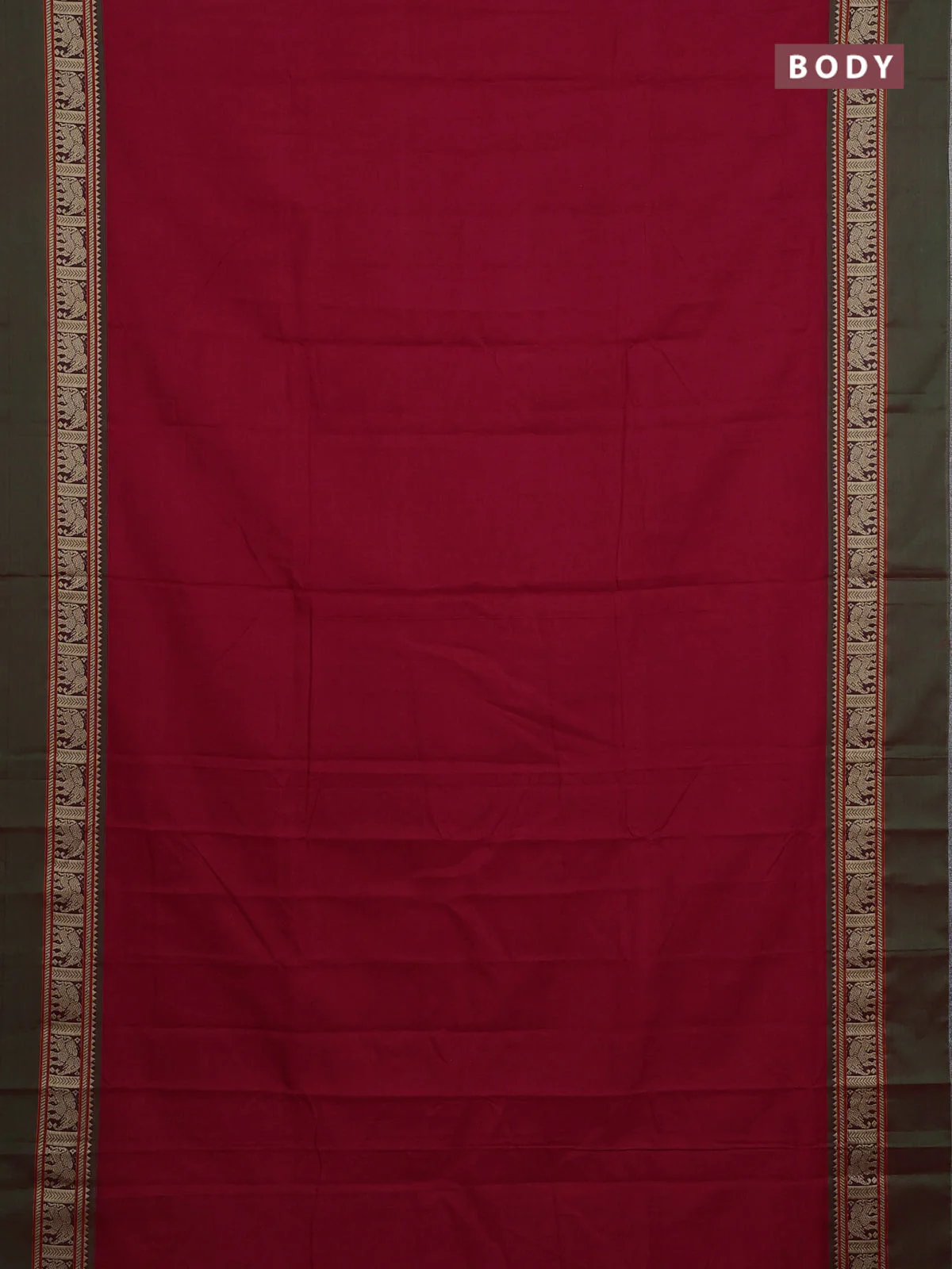 Narayanpet cotton saree red and light green with plain body and elephant thread woven simple border - Image 2