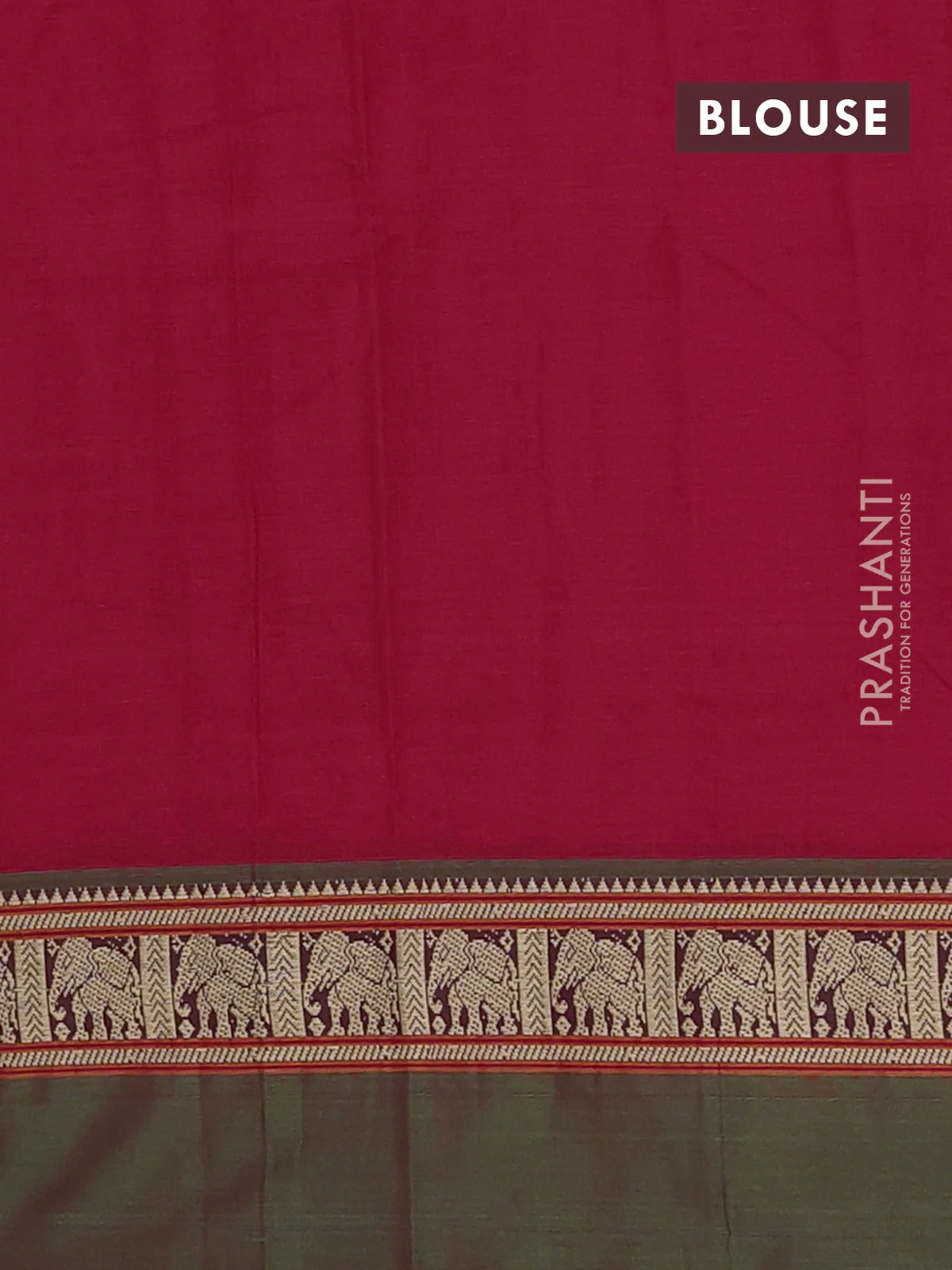 Narayanpet cotton saree red and light green with plain body and elephant thread woven simple border - Image 4