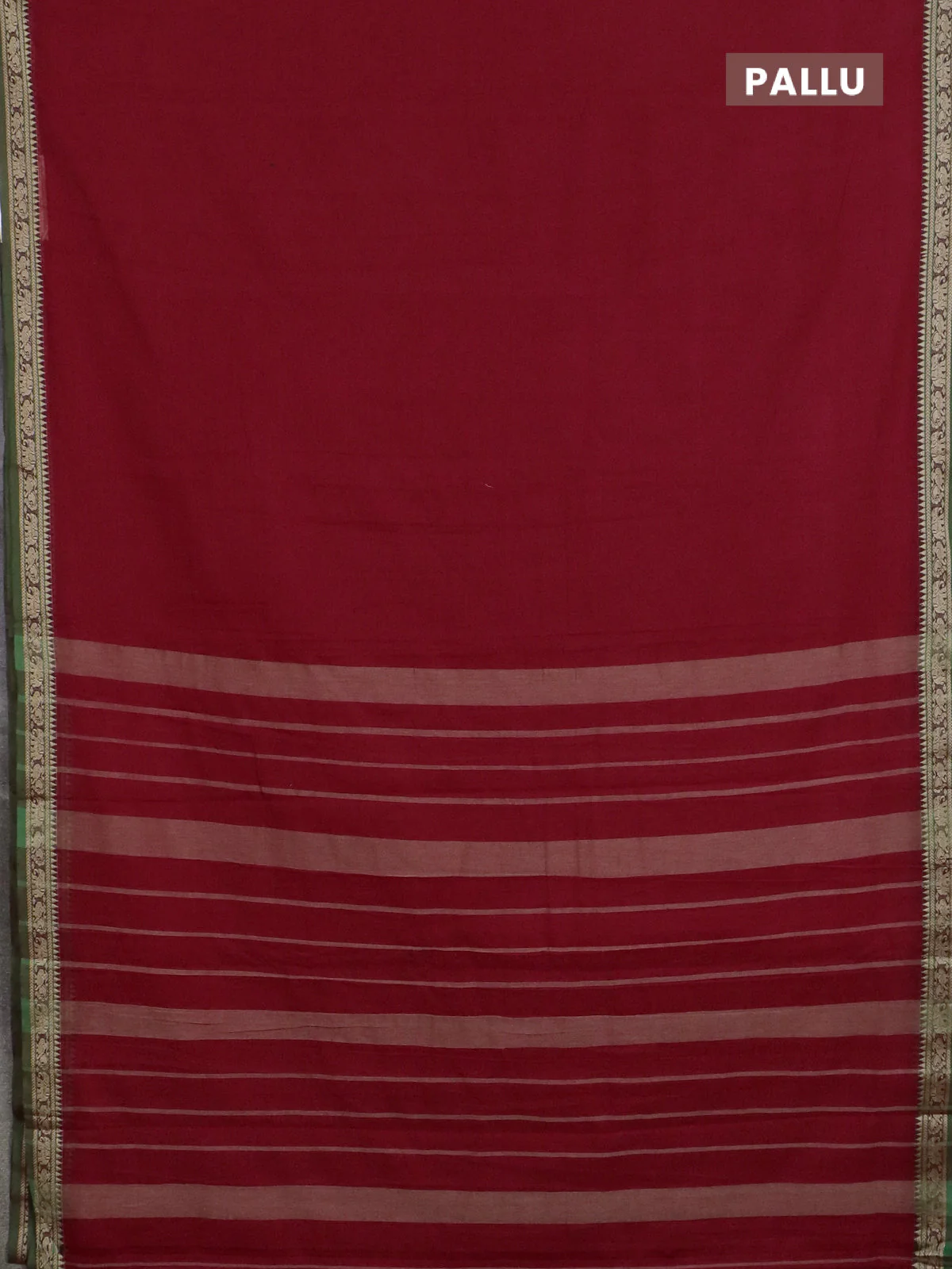 Narayanpet cotton saree red and light green with plain body and thread woven border - Image 3