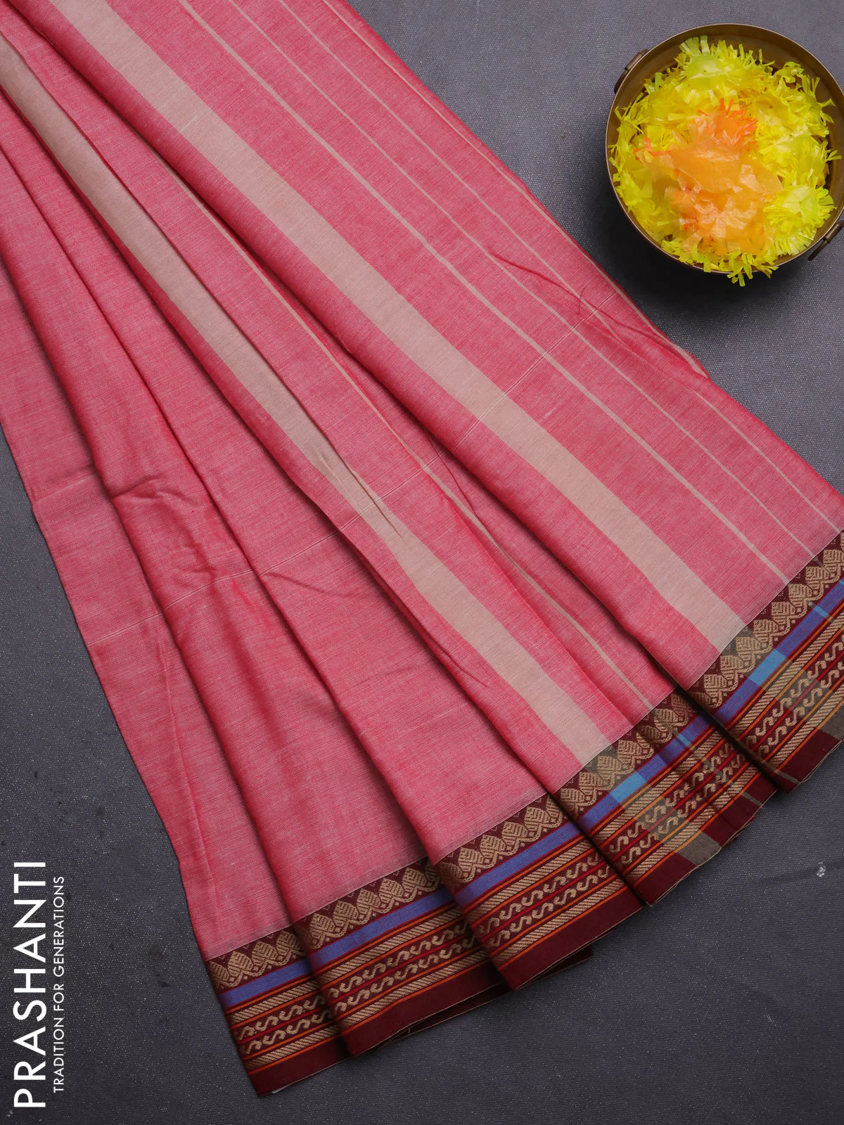 Narayanpet cotton saree red and maroon with plain body and thread woven border