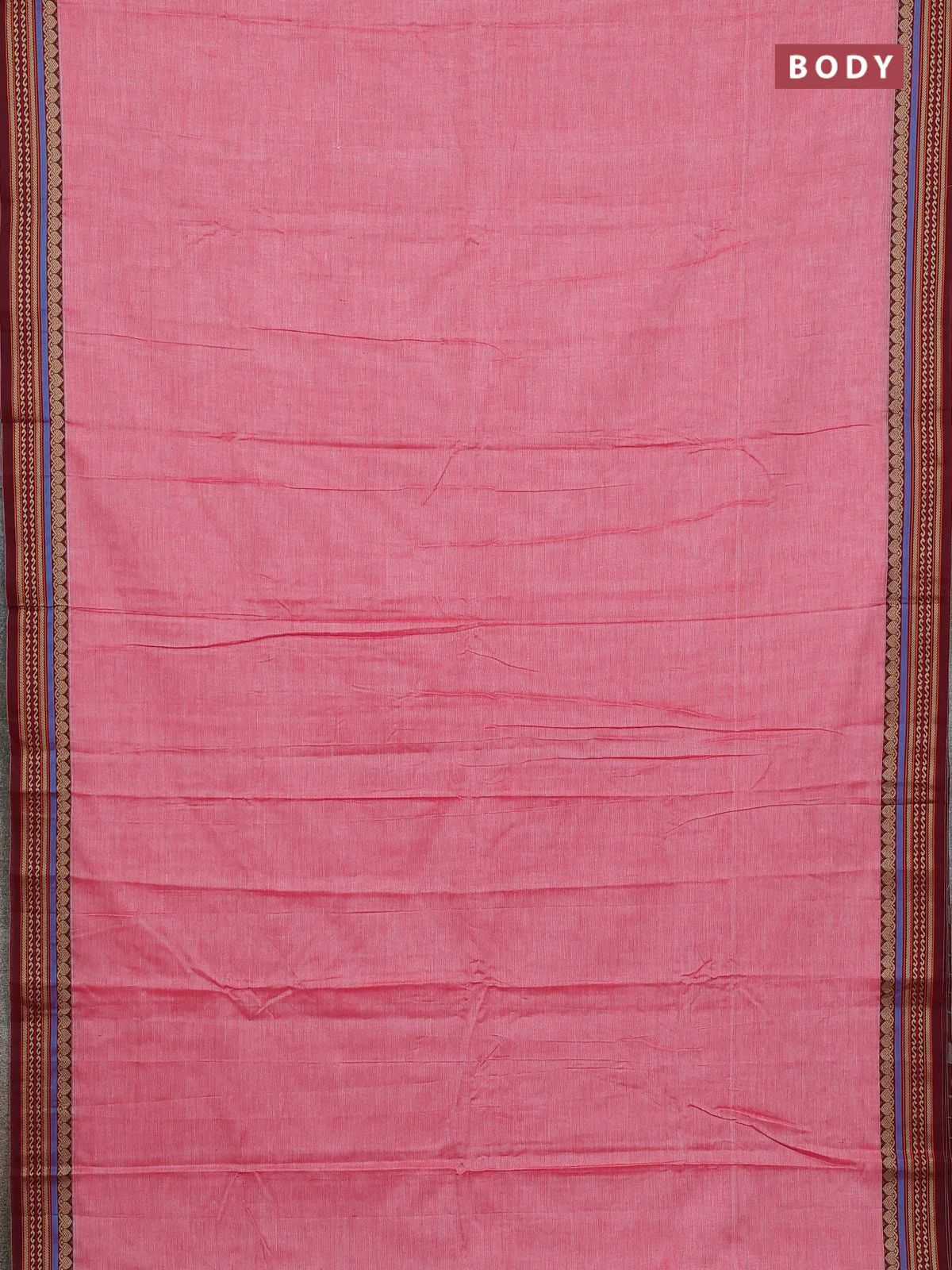 Narayanpet cotton saree red and maroon with plain body and thread woven border - Image 2