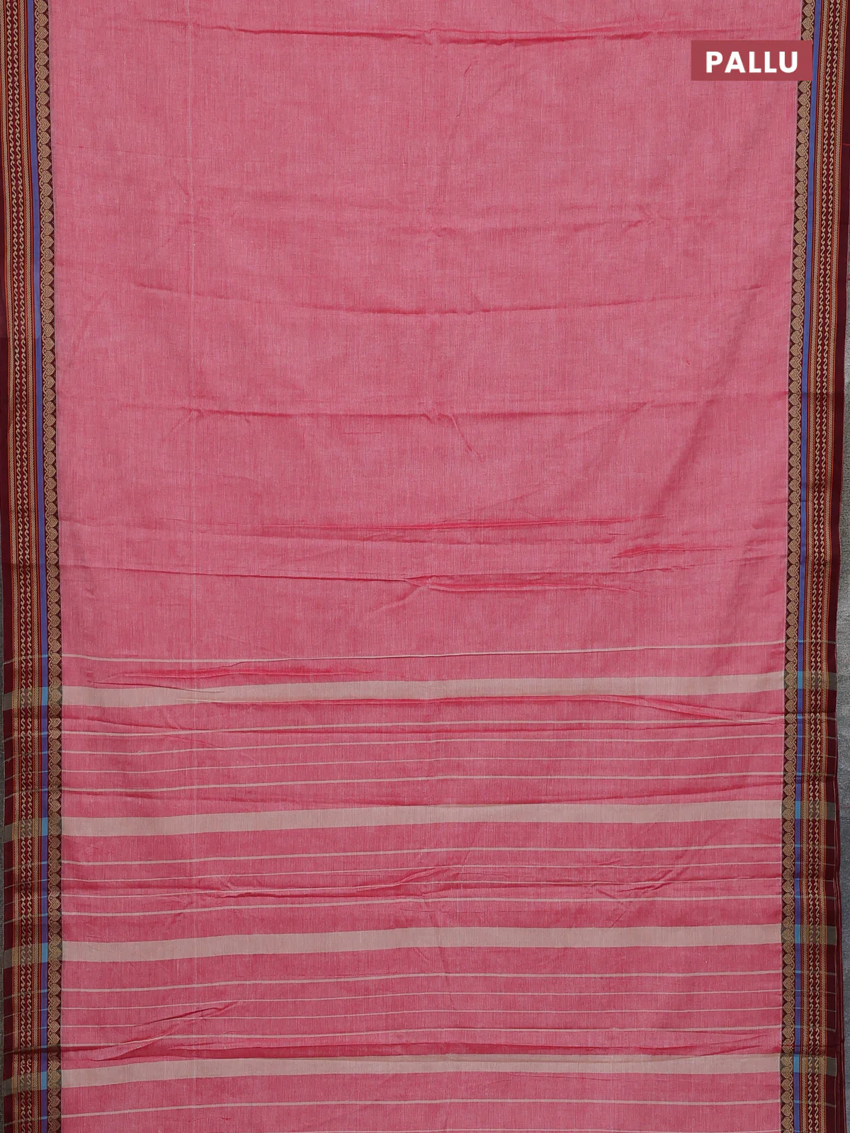 Narayanpet cotton saree red and maroon with plain body and thread woven border - Image 3