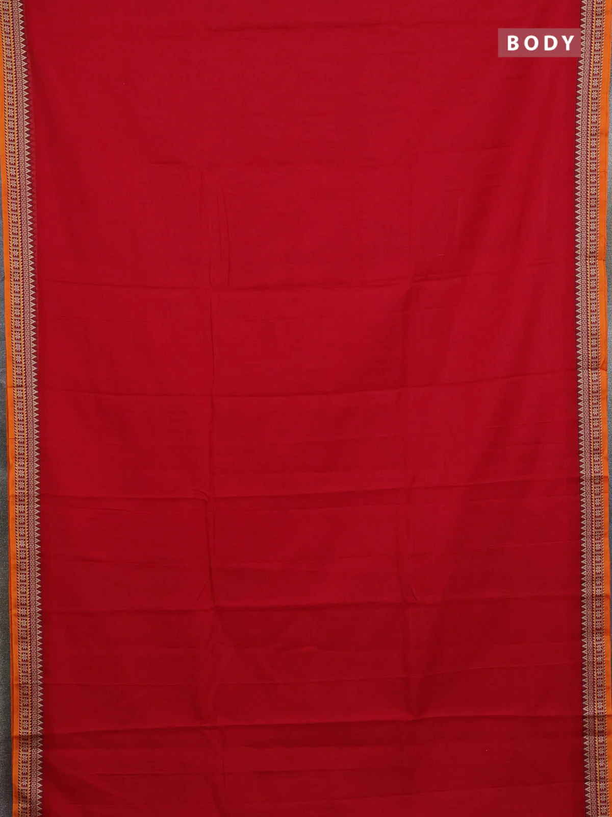 Narayanpet cotton saree red and mustard yellow with plain body and thread woven border - Image 2