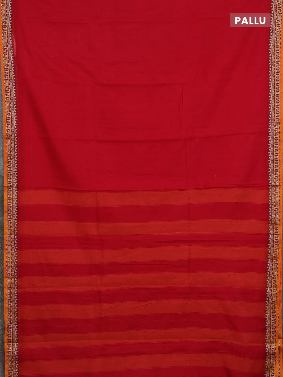 Narayanpet cotton saree red and mustard yellow with plain body and thread woven border - Image 3