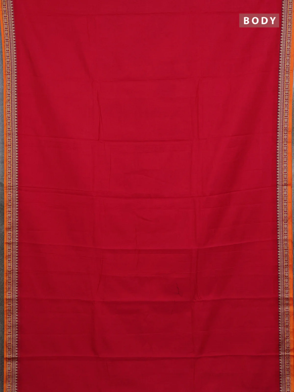 Narayanpet cotton saree red and mustard yellow with plain body and thread woven border - Image 2