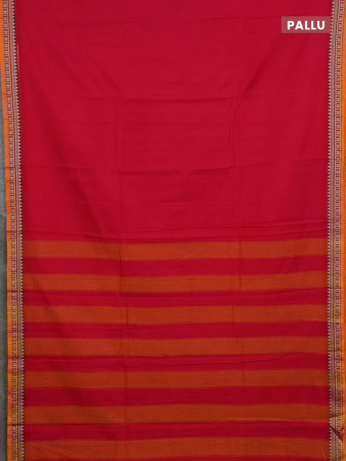 Narayanpet cotton saree red and mustard yellow with plain body and thread woven border - Image 3