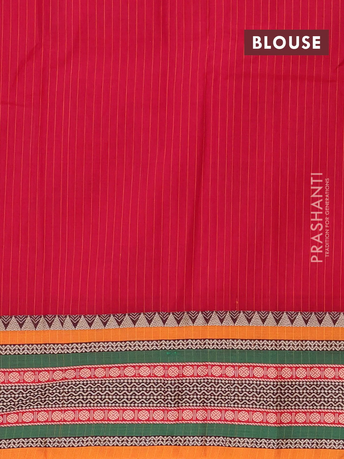 Narayanpet cotton saree red and orange with allover stripes pattern and rettapet thread woven border - Image 4