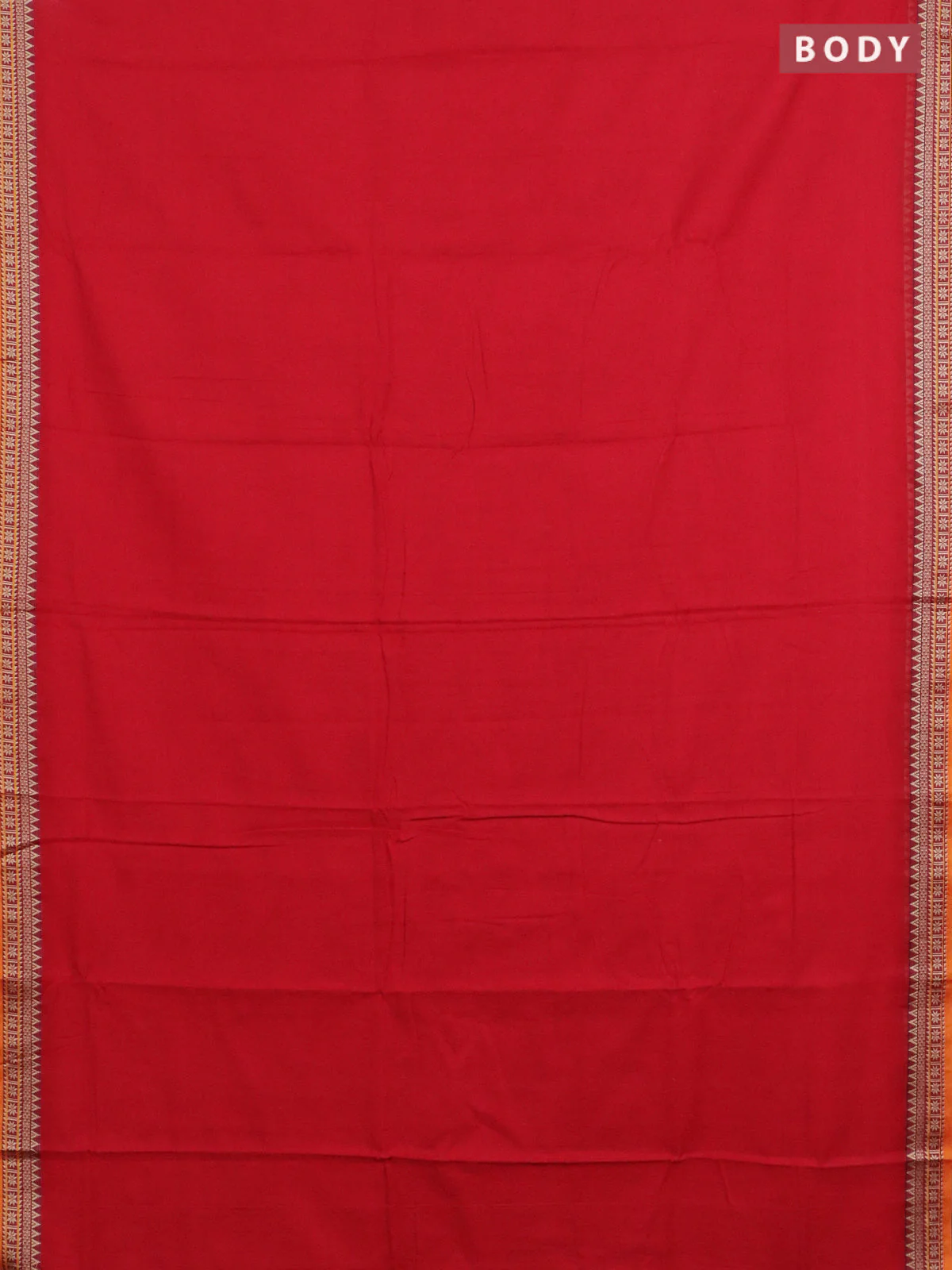 Narayanpet cotton saree red and orange with plain body and temple thread woven border - Image 2