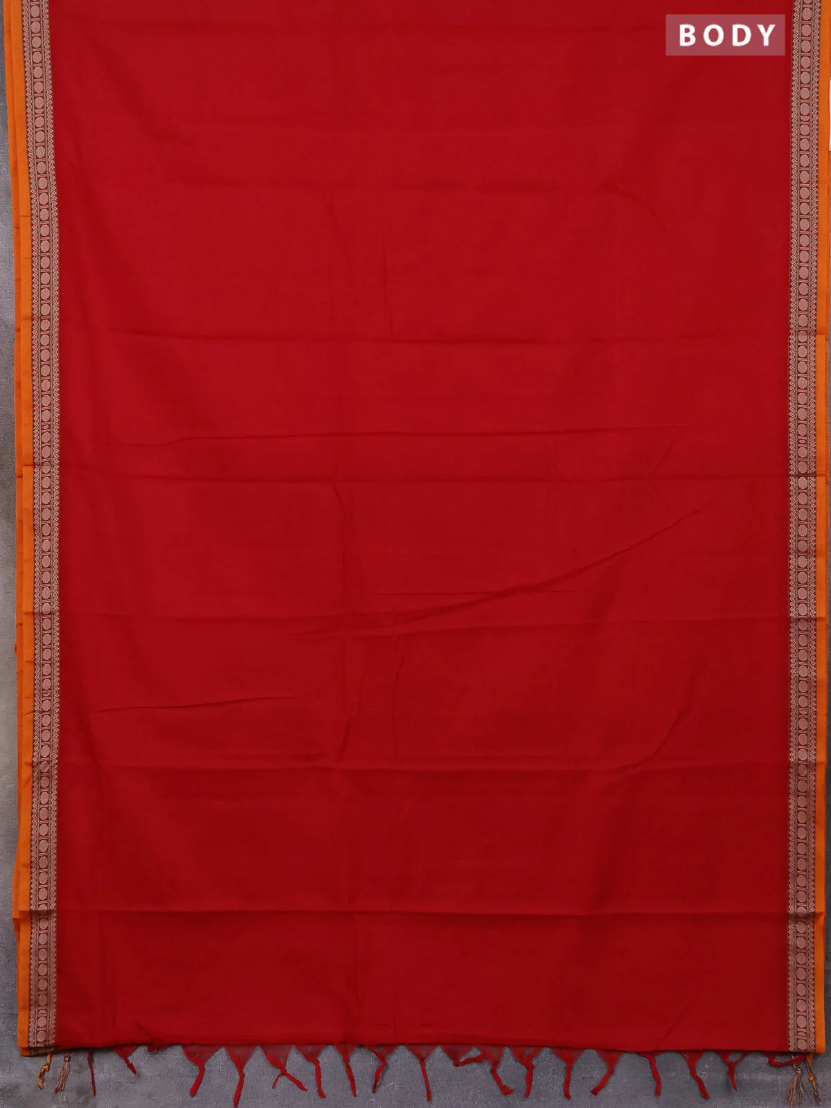 Narayanpet cotton saree red and orange with plain body and thread woven border - Image 2
