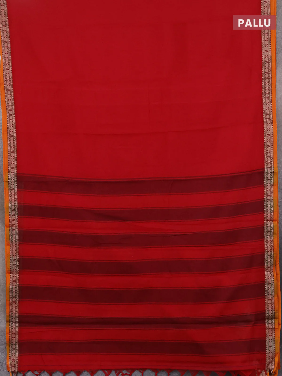 Narayanpet cotton saree red and orange with plain body and thread woven border - Image 3