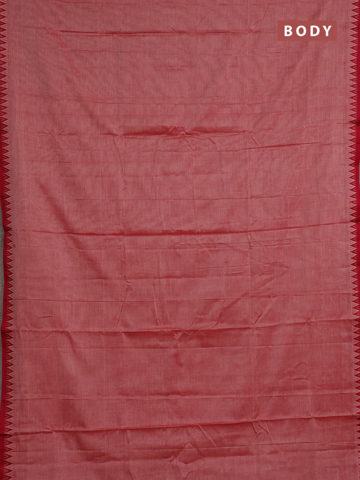 Narayanpet cotton saree red shade and pink with plain body and temple thread woven border - Image 2