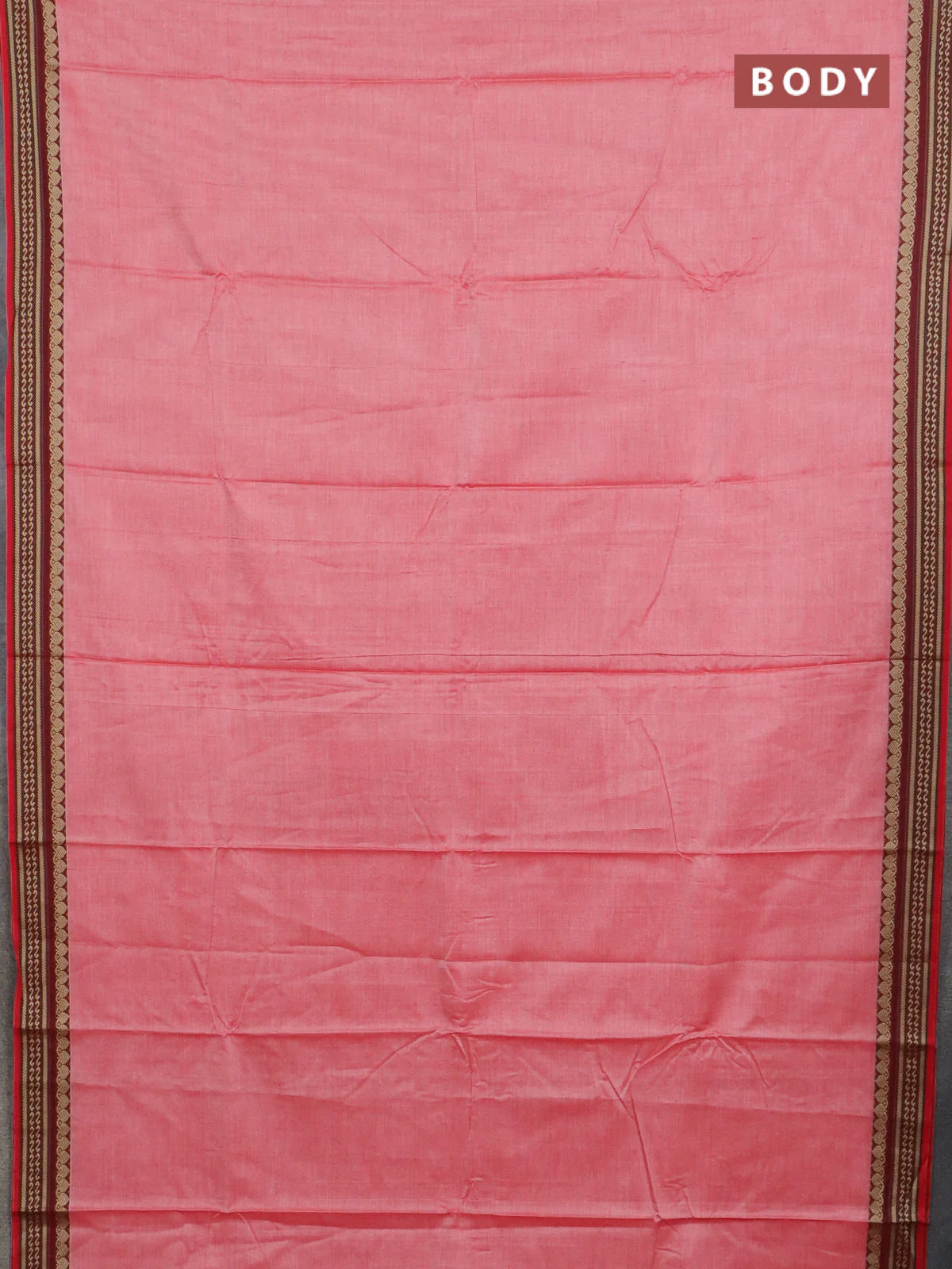 Narayanpet cotton saree red with plain body and thread woven border - Image 2