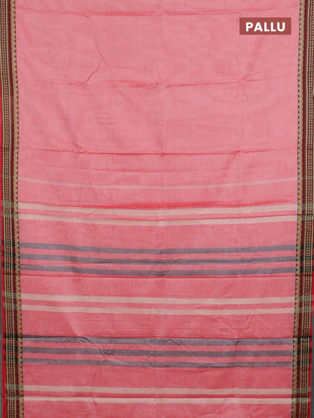 Narayanpet cotton saree red with plain body and thread woven border - Image 3