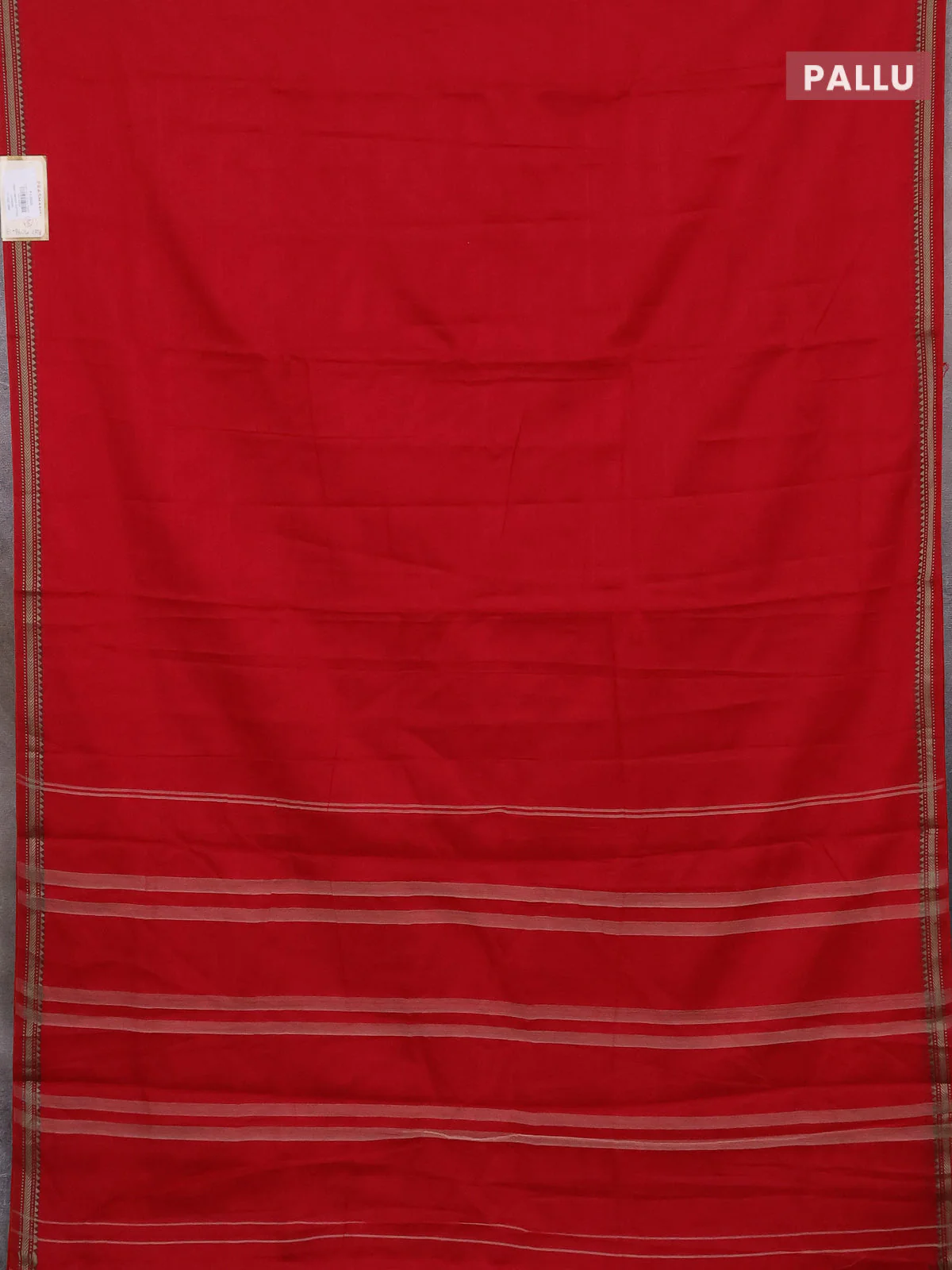 Narayanpet cotton saree red with plain body and thread woven border - Image 3