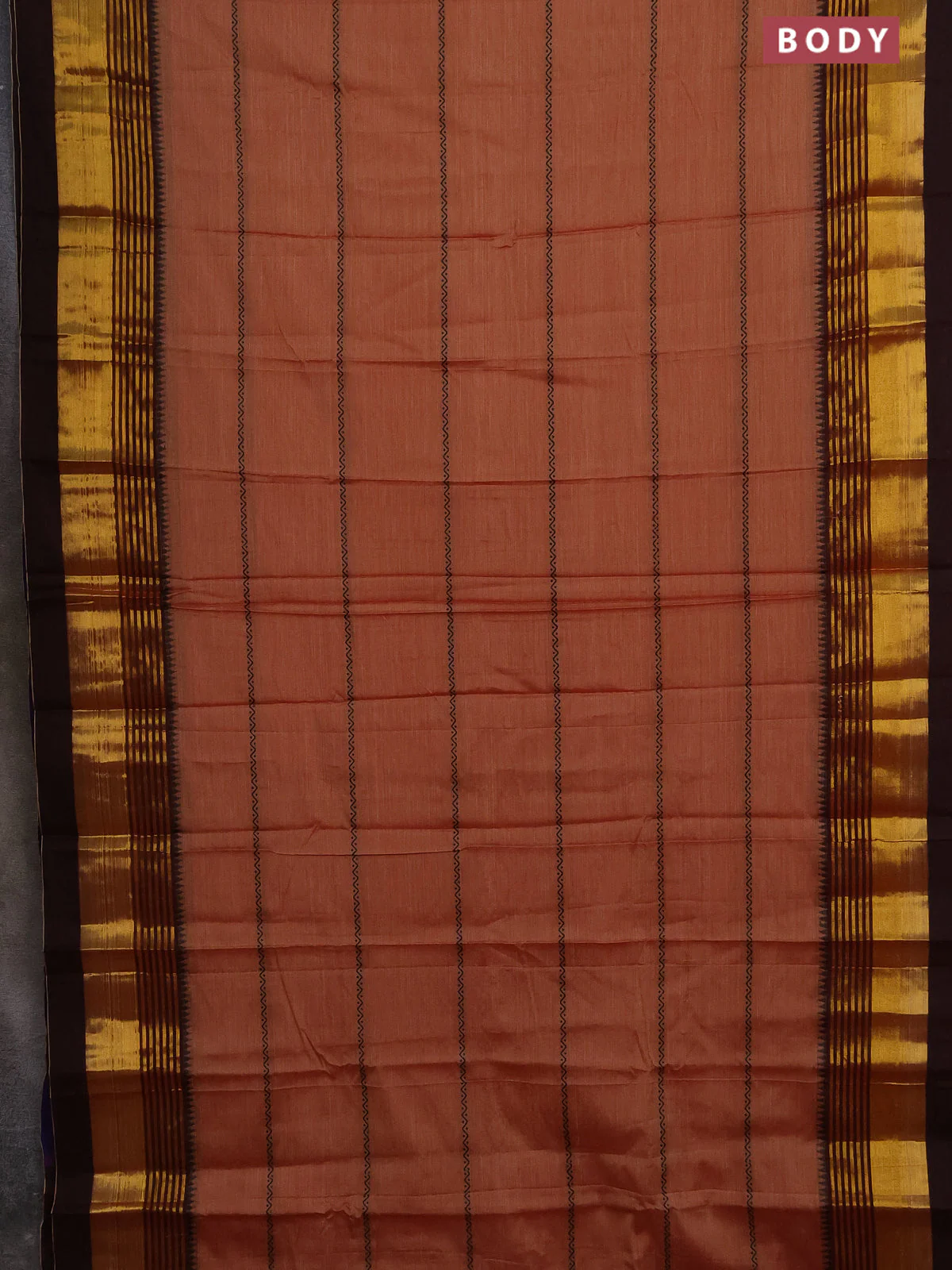 Narayanpet cotton saree rust shade and deep maroon with thread weaves and zari woven border - Image 2